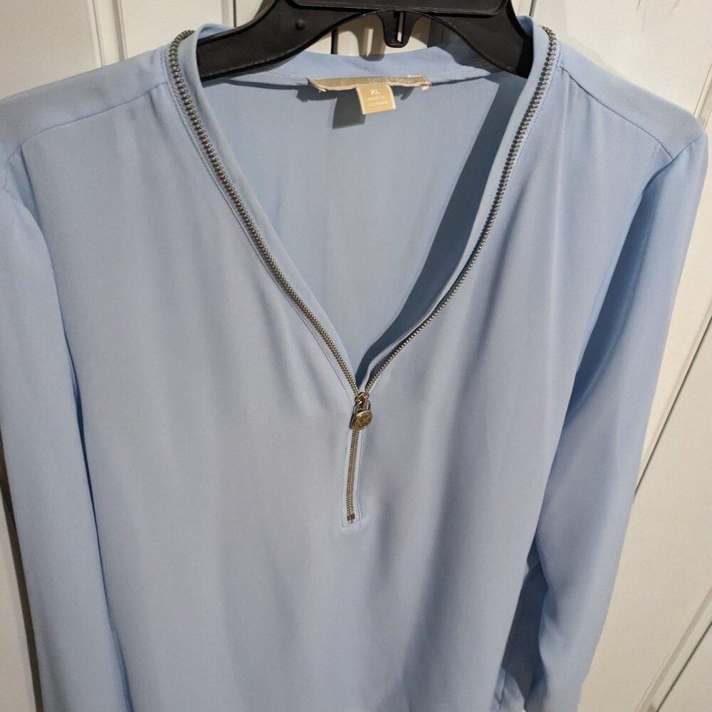 Light Blue Zip-Up Blouse